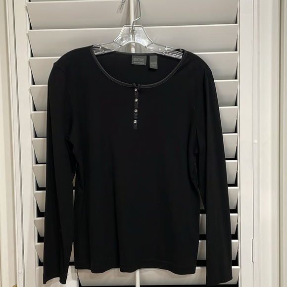 Chico’s Additions, size 2 (12/14). Black Long Sleeve Tee/ rhinestone buttons - Picture 1 of 6